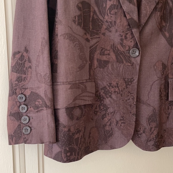 Dusty Plum Linen Blend Abstract Print Boyfriend Blazer EUC - Picture 3 of 16